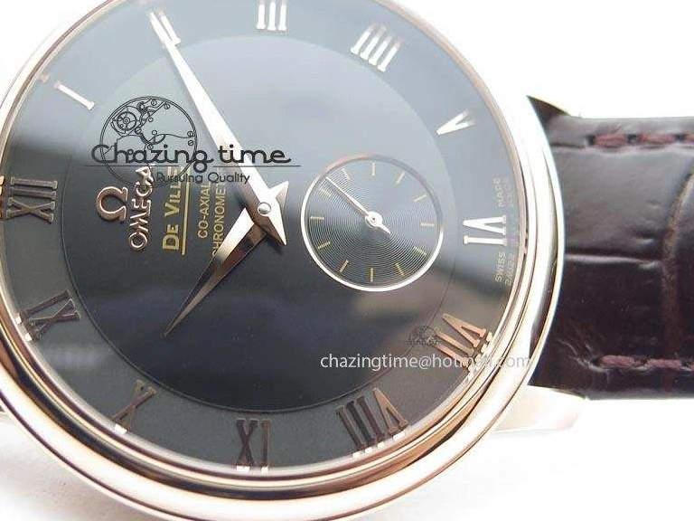 0422 TimelessDesign De Ville MK 1:1 Best Edition RG Black Dial On Black Leather Asian Seagull T1701 (Sec@6) 8236